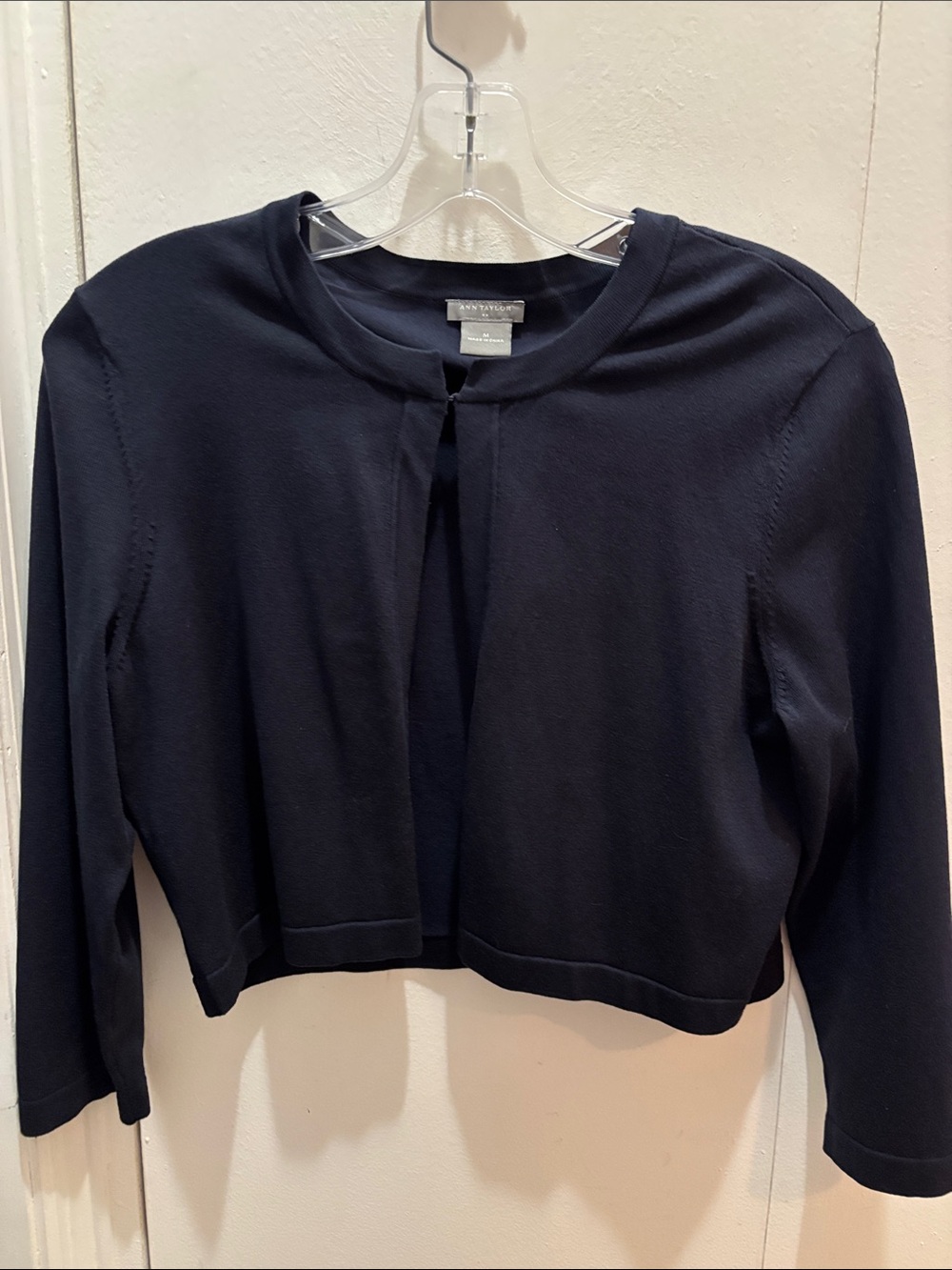 Ann Taylor Navy Cropped Open-Front Knit Cardigan